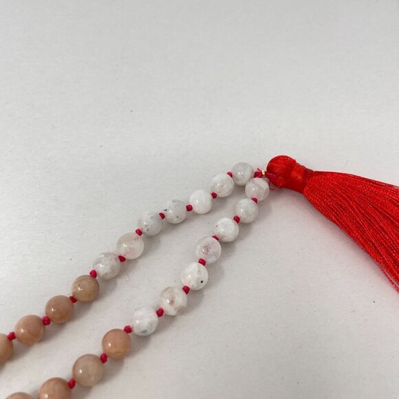 Red Tasseled Beaded Necklace Natural Stone Beads Meditation Quartz Amethyst - Picture 8 of 13